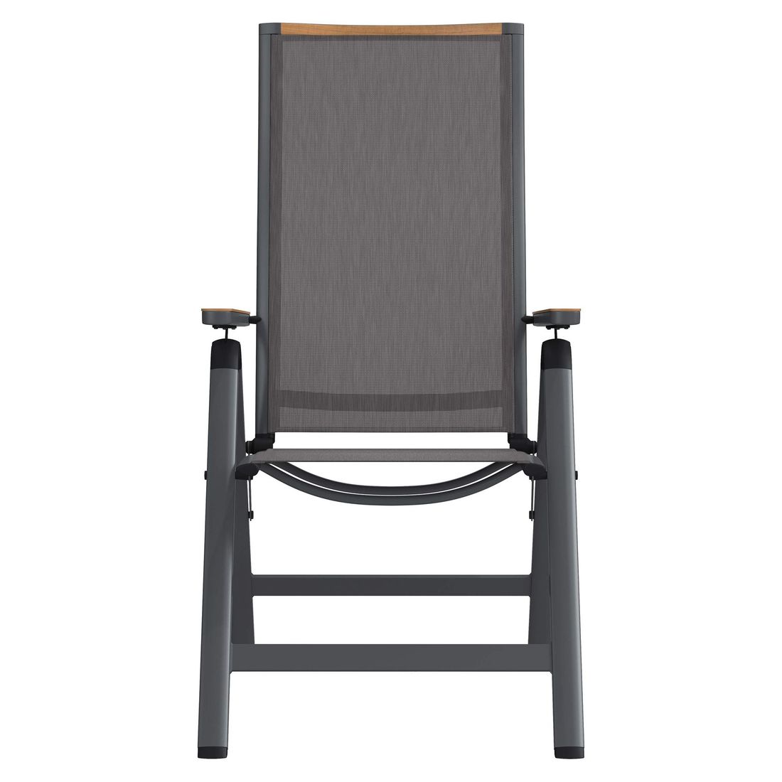 Klappstol ute Jacob aluminium/textilen regulerbar rygg - OUTLIV montert på terrasse