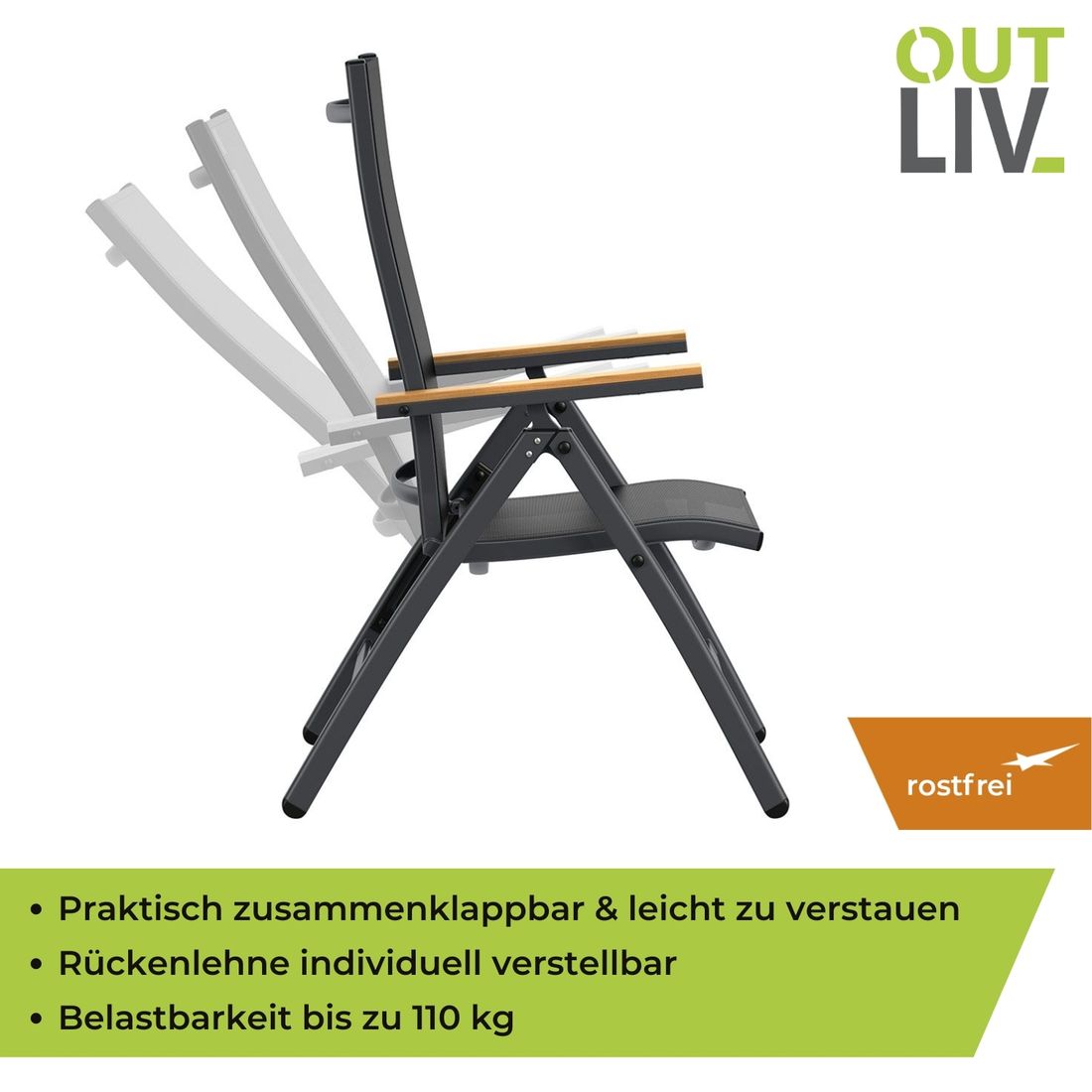 Klappstol ute Kobe aluminium/textilen - OUTLIV plassbesparende design