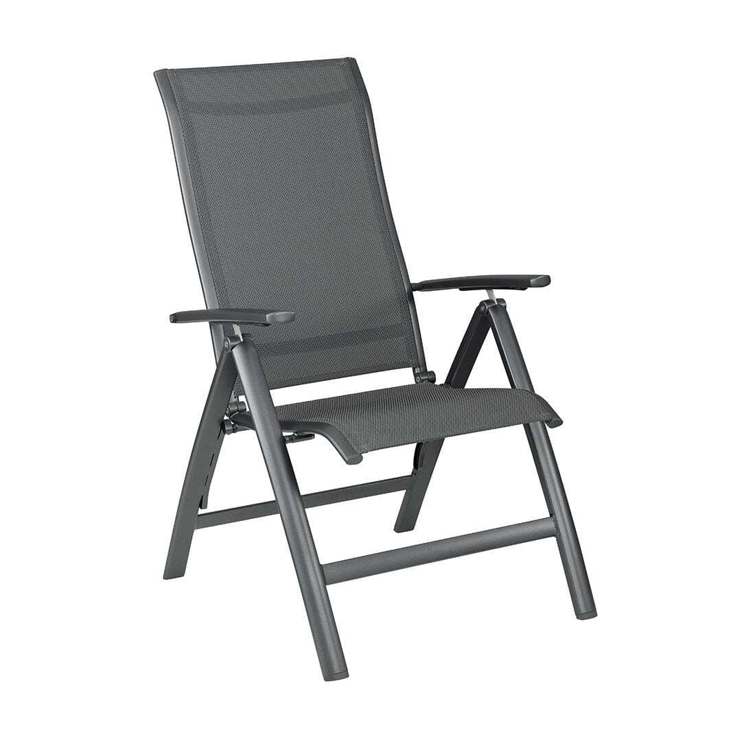 Detalj av Klappstol ute Legato Curve aluminium tekstilen