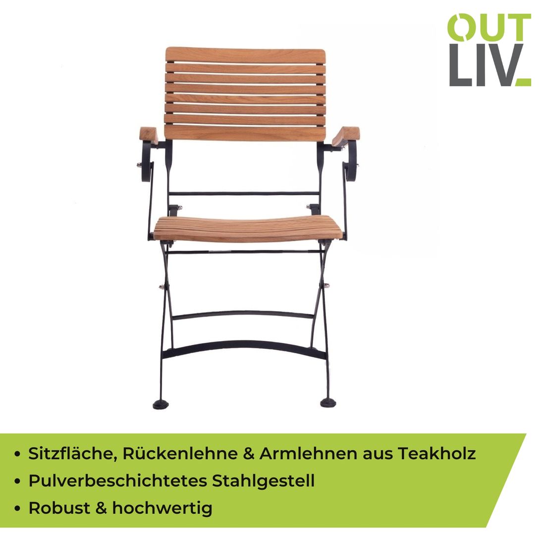 Sideprofil av Klappstol ute Lindau med armlener stål/teak