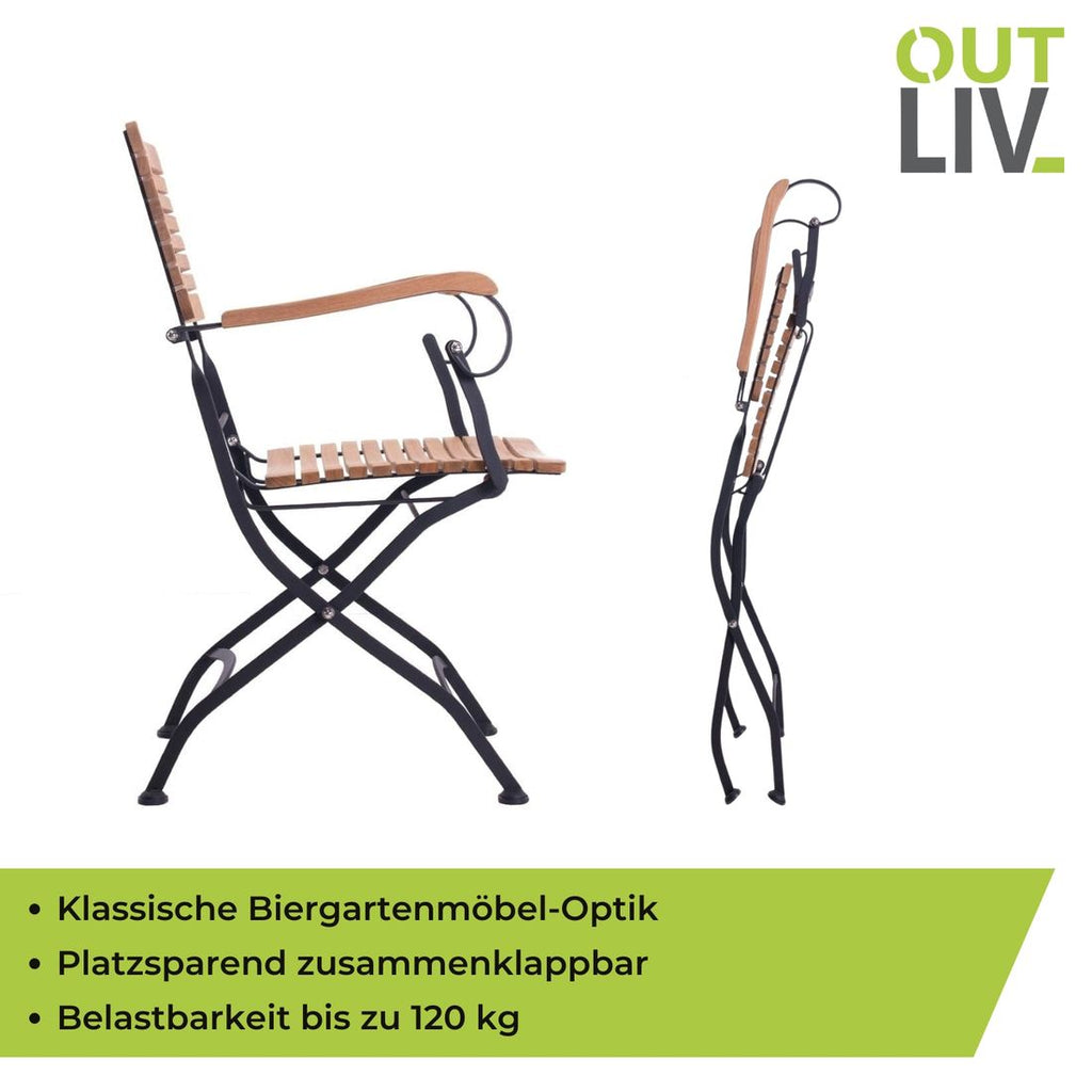 Klappstol ute Lindau med armlener stål/teak på balkong