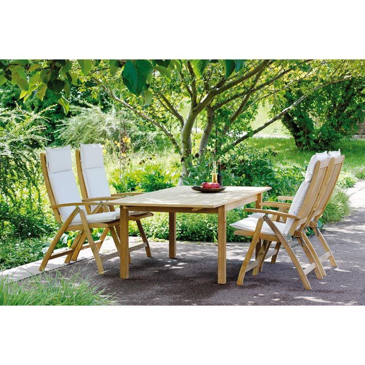 Nærbilde av teakmateriale på Klappstol ute Malaga teak 60x72 cm regulerbar rygg