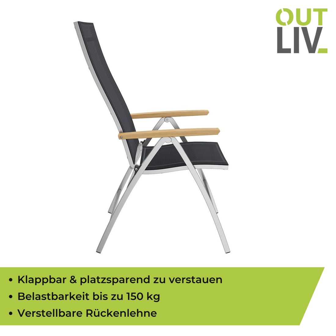 Klappstol ute Oviedo rustfritt stål/textilen 61x55 cm - OUTLIV.