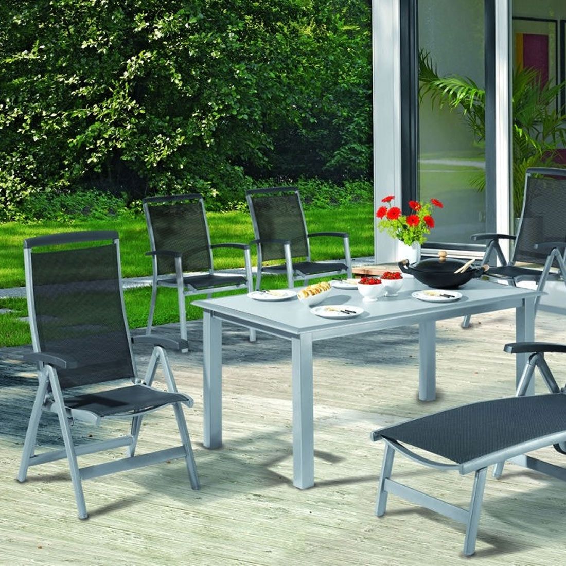 Montert Klappstol ute Royal aluminium/textilen med regulerbar rygg i hage