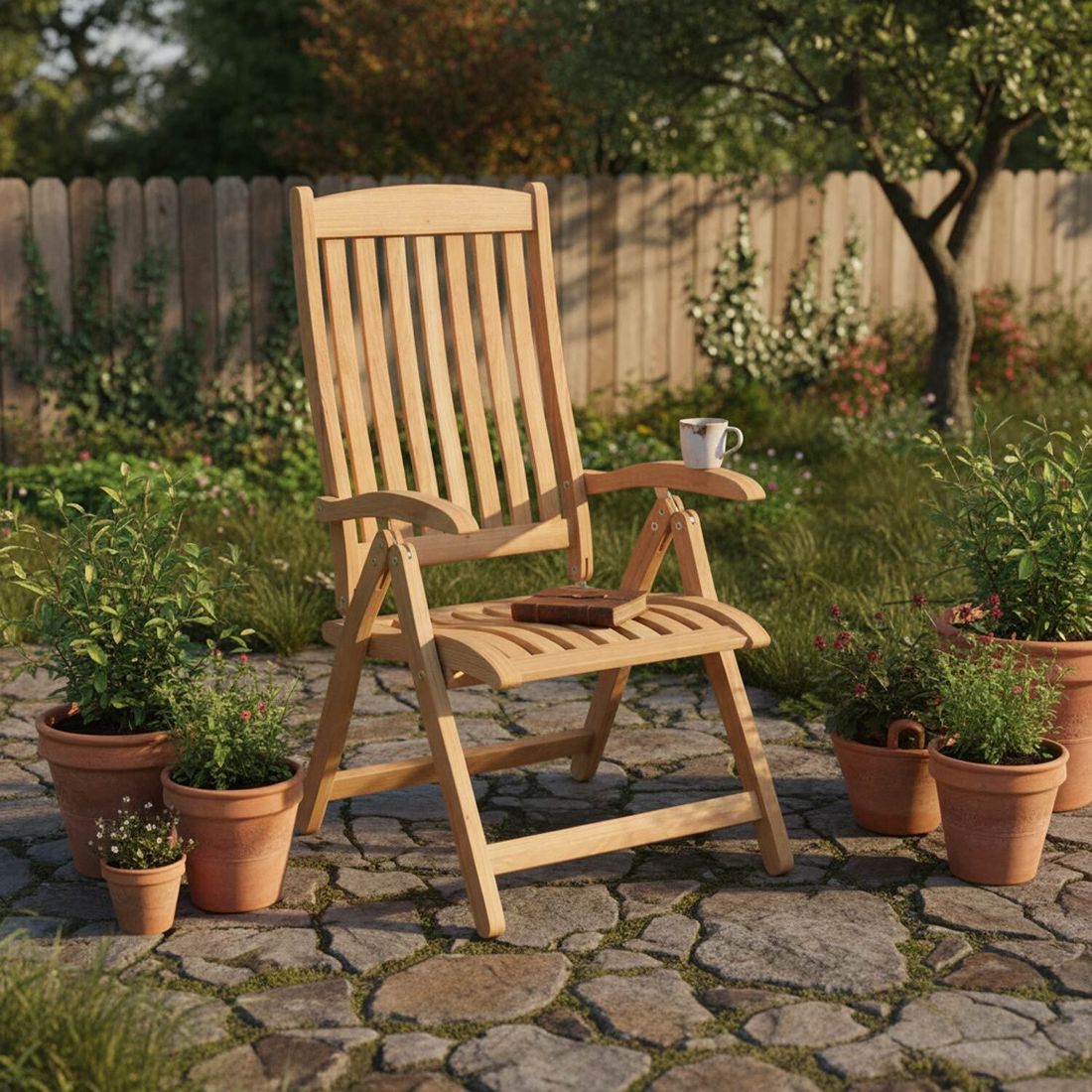 Klappstol ute Takoma regulerbar teak 57x67 cm bakside