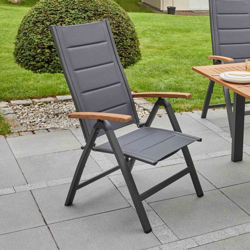 Klappstol ute Unicamo aluminium/textilen regulerbar rygg bakside