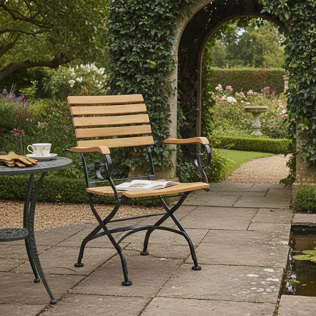 Klappstol ute Wimbledon med armlener stål/teak bakside
