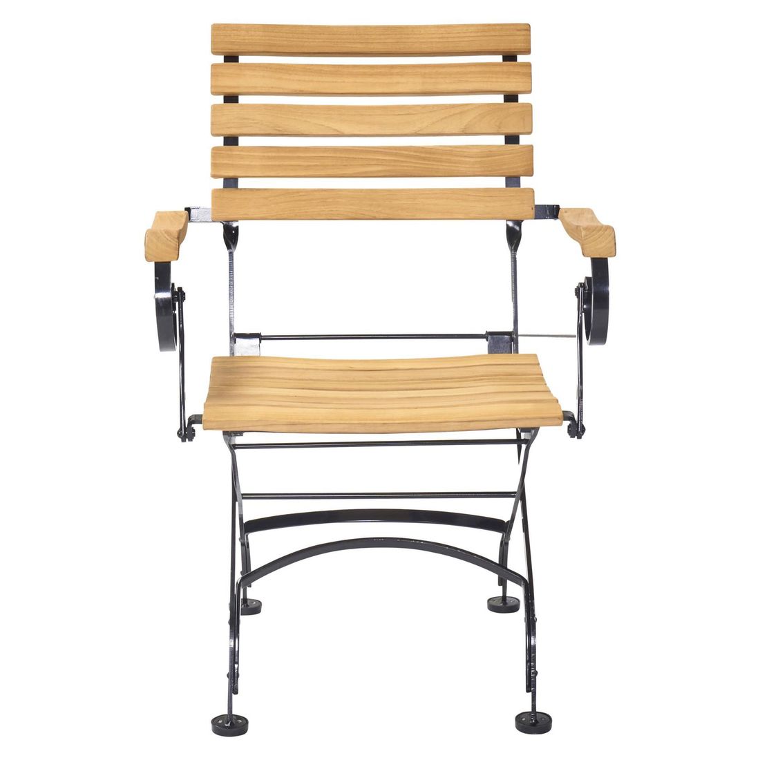 Nærbilde av armlener på Klappstol ute Wimbledon med armlener stål/teak