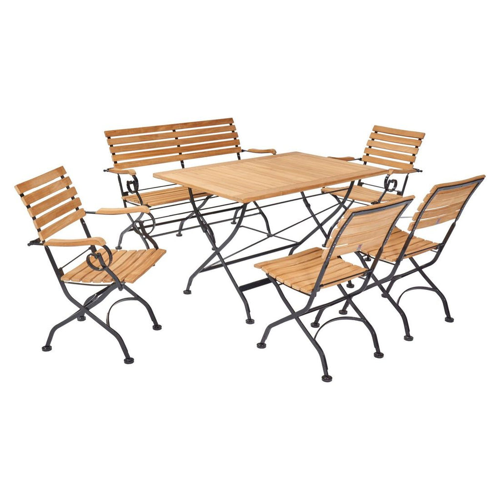 Stålramme detalj på Klappstol ute Wimbledon med armlener stål/teak