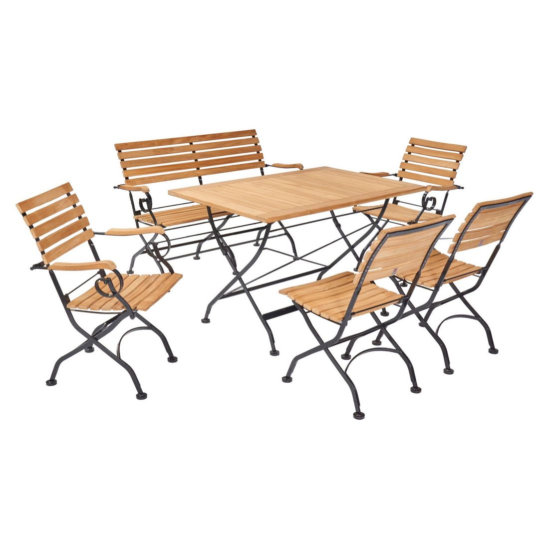 Stålramme detalj på Klappstol ute Wimbledon med armlener stål/teak