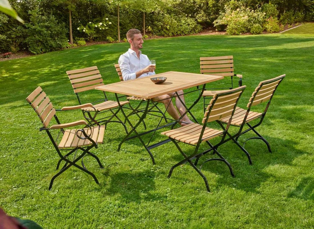 Oversikt av Klappstol ute Wimbledon med armlener stål/teak