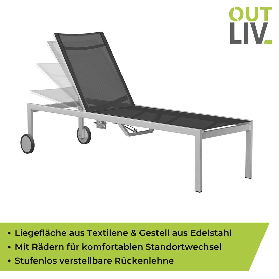 Komfort-liggestol Oviedo rustfritt stål/textilen 212 cm - OUTLIV.