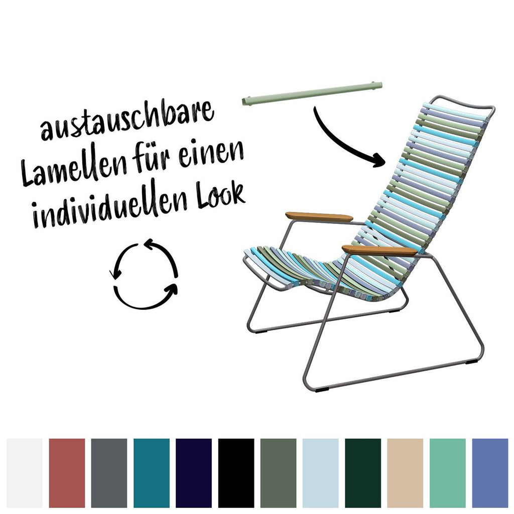 Lameller i ulike farger til Click hagestol fra Houe