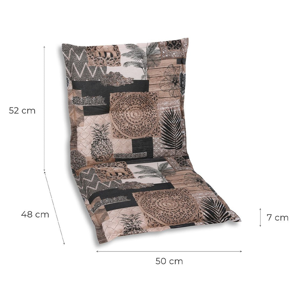 Nærbilde av tekstilmateriale på Lavrygg stolpute 50x100 cm brun mønstret