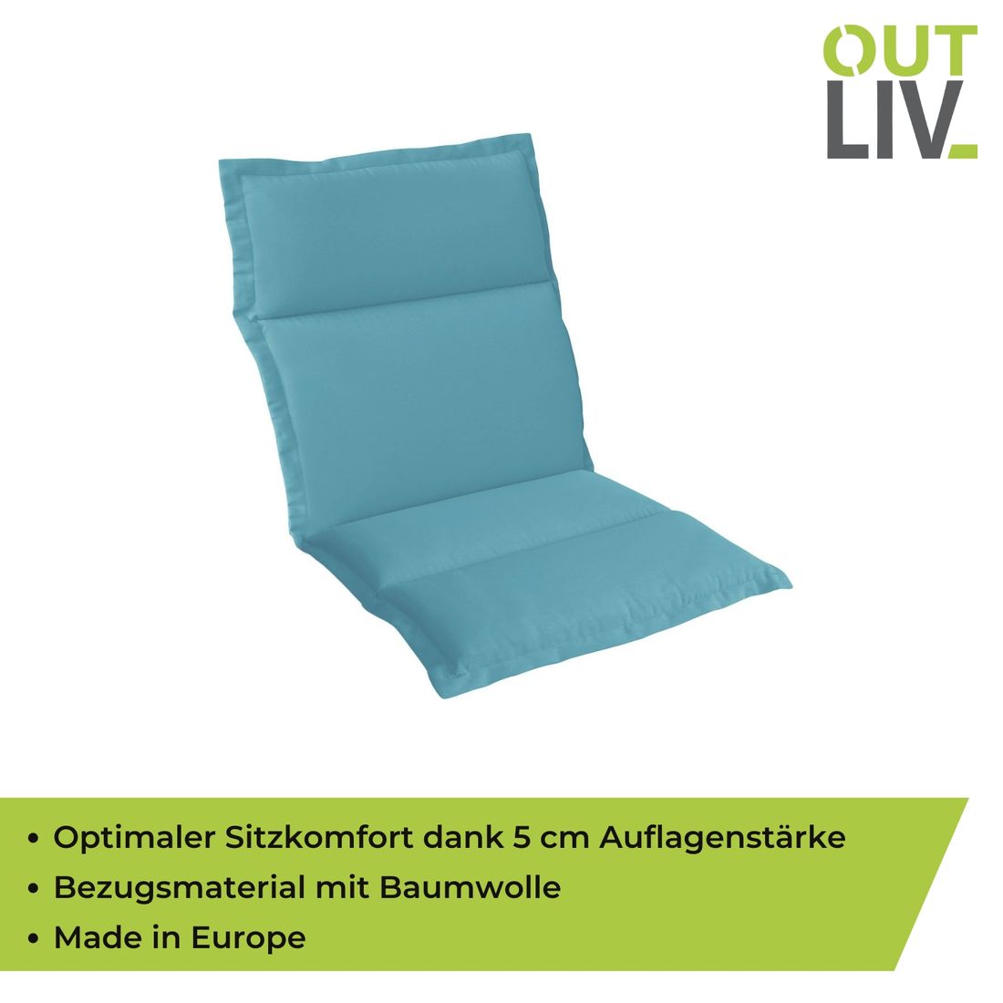 Lavrygg stolpute 50x98 cm lysblå blandingsstoff - OUTLIV montert på stol
