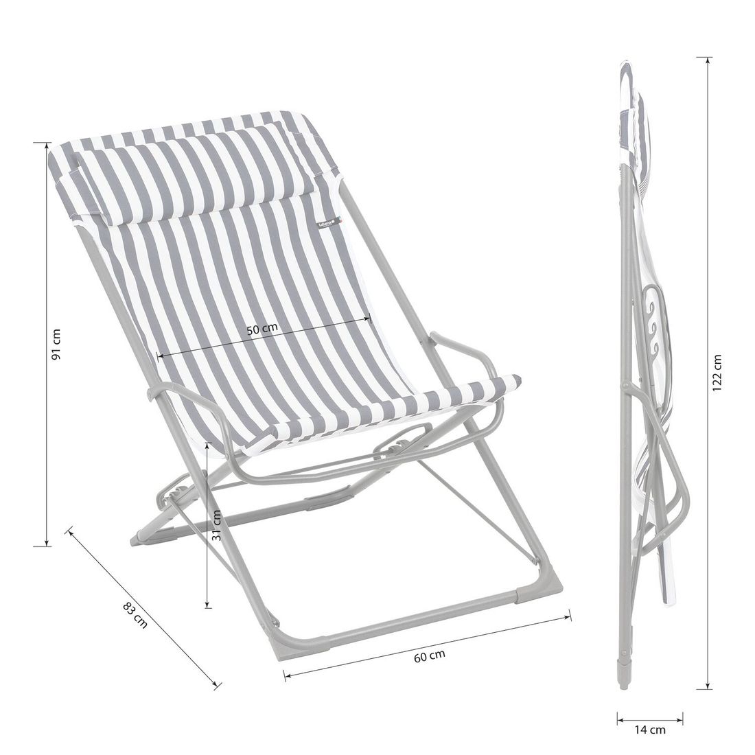 Detalj av Liggestol Transaswing sammenleggbar stål/Airlon tekstilmateriale