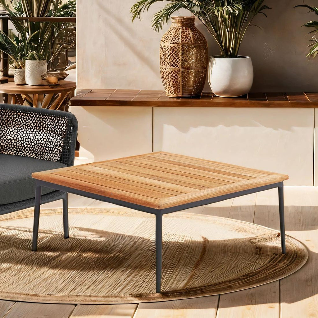 Loungebord 7005 89x89 cm aluminium og teak forside