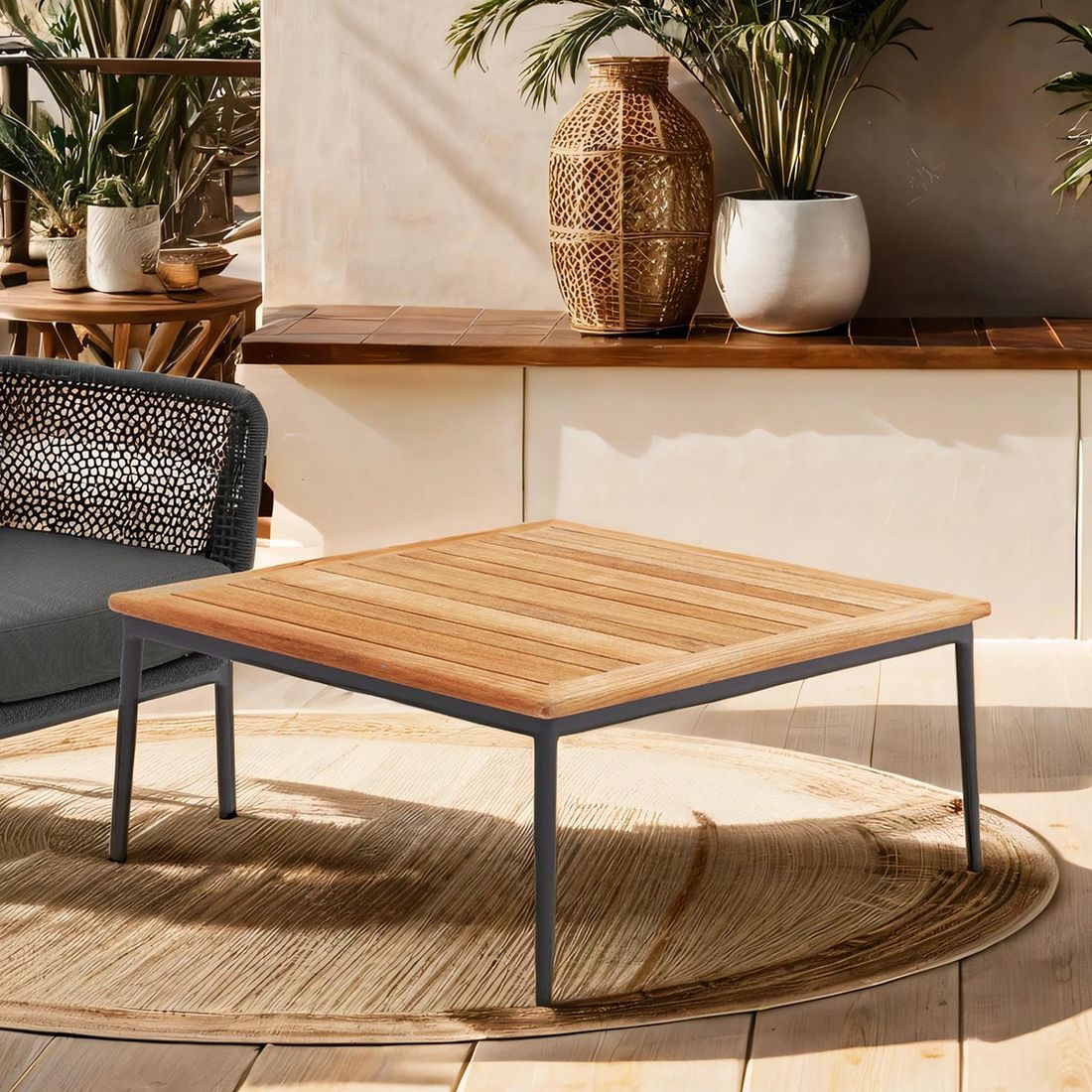 Loungebord 7005 89x89 cm aluminium og teak forside