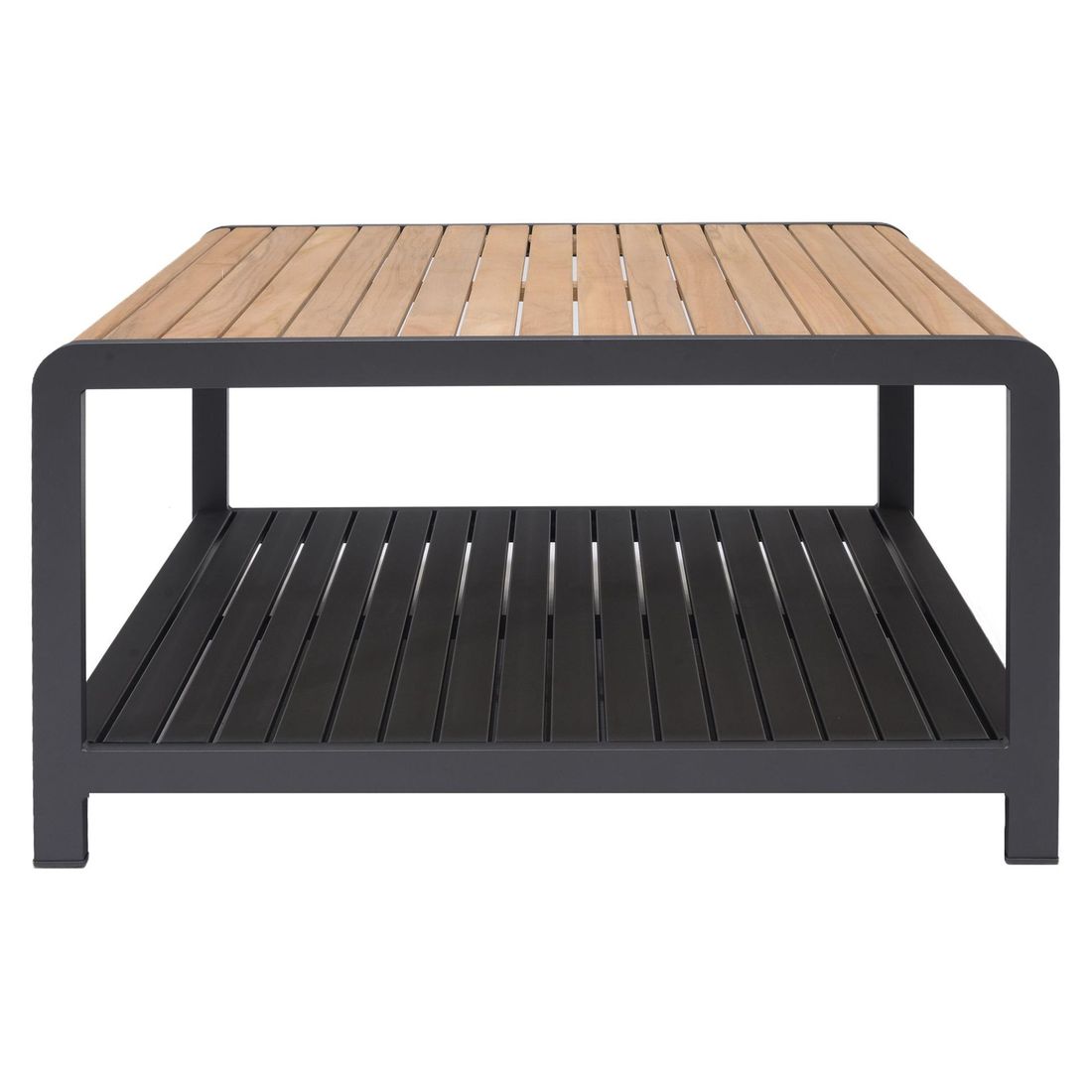 Nærbilde av aluminiumramme på Loungebord Amber aluminium/teak 82x82 cm