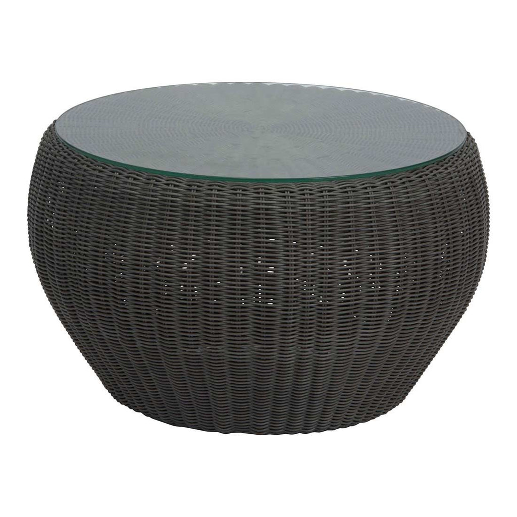 Loungebord Anny Ø54 cm polyrotting og glass forfra
