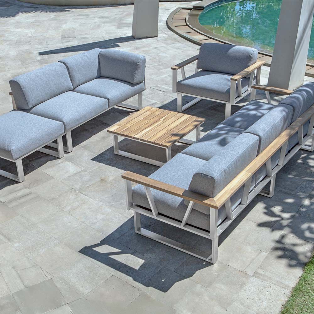 Loungebord Belvedere 76x76 cm rustfritt stål teak bakside