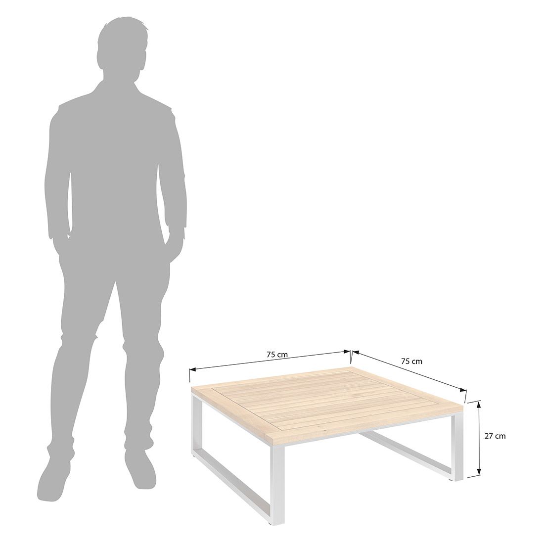 Loungebord Capri 75x75 cm rustfritt stål/teak detalj av bordplate