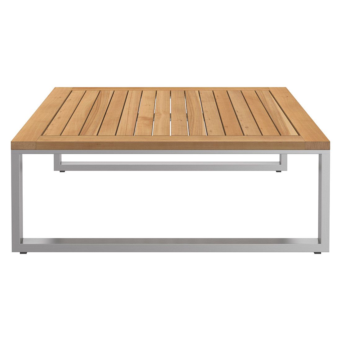 Loungebord Capri 75x75 cm rustfritt stål/teak montert på terrasse
