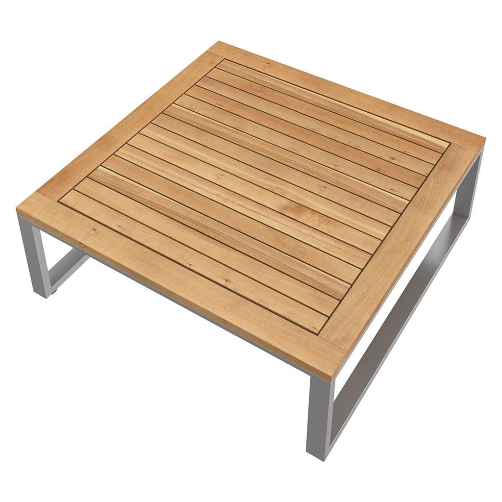Loungebord Capri 75x75 cm rustfritt stål/teak nærbilde av bordben