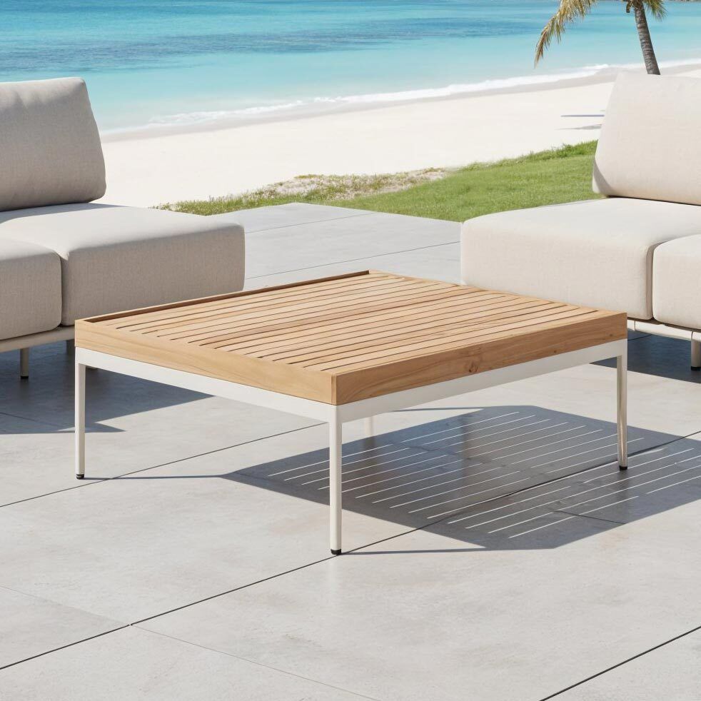 Loungebord Coco 80x80 cm aluminium/teak forfra