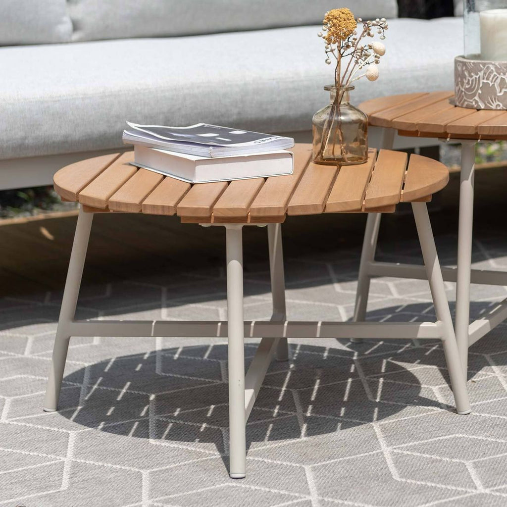 Loungebord Copenhagen Ø55 cm aluminium eukalyptus forfra
