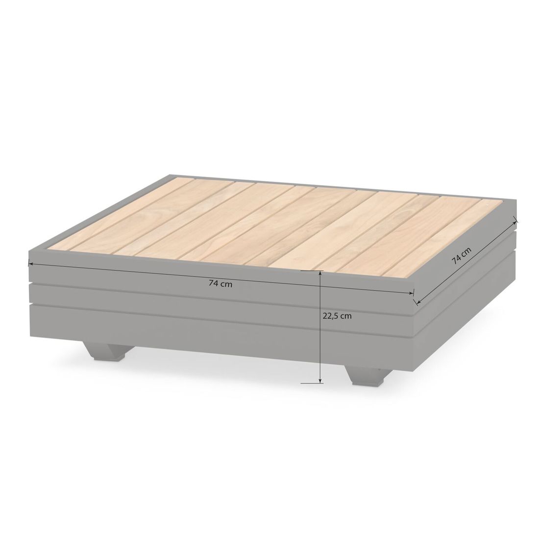 Montert Loungebord Cubo Neo 74x74 cm aluminium/teak på terrasse