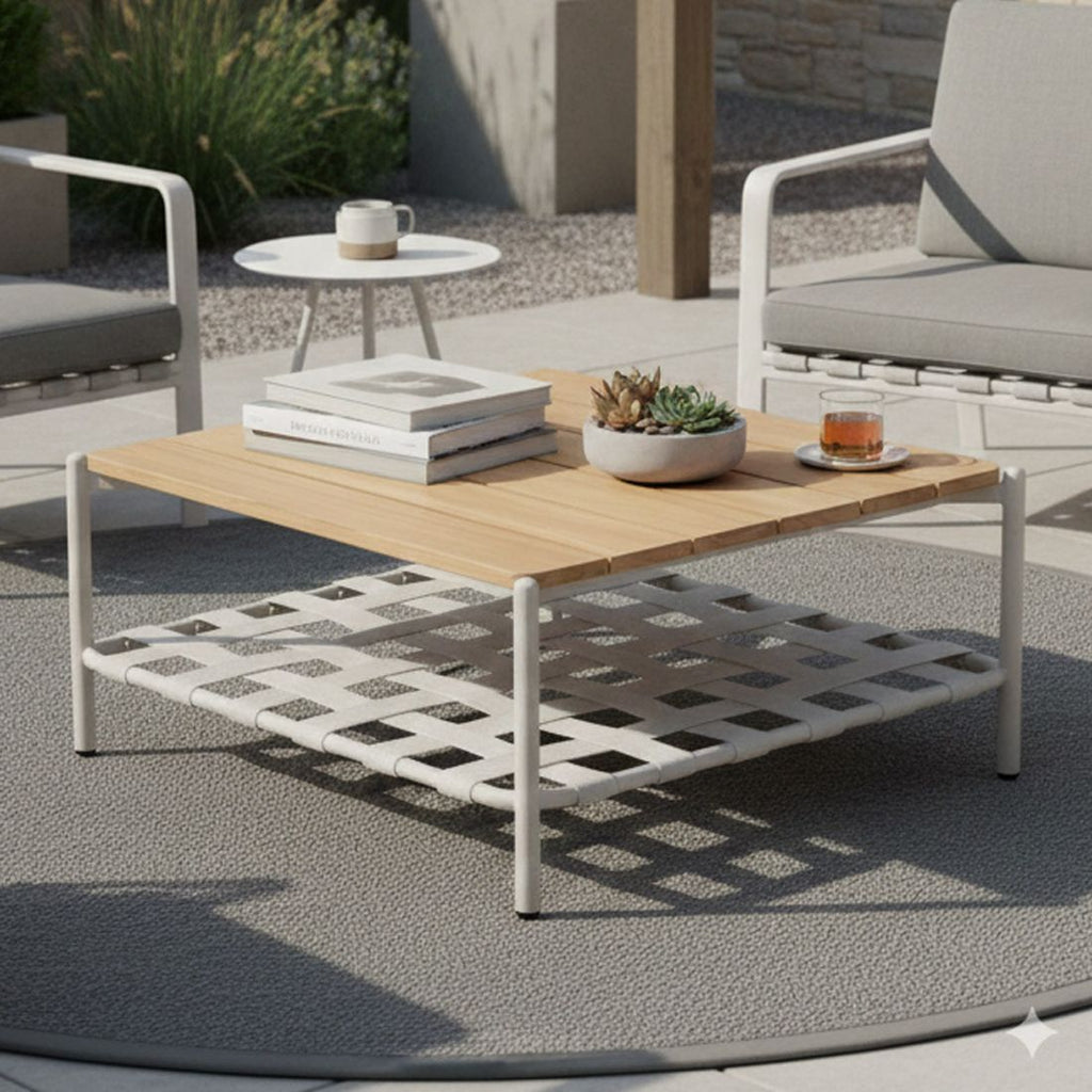 Loungebord Francis 78x78 cm aluminium/teak forfra
