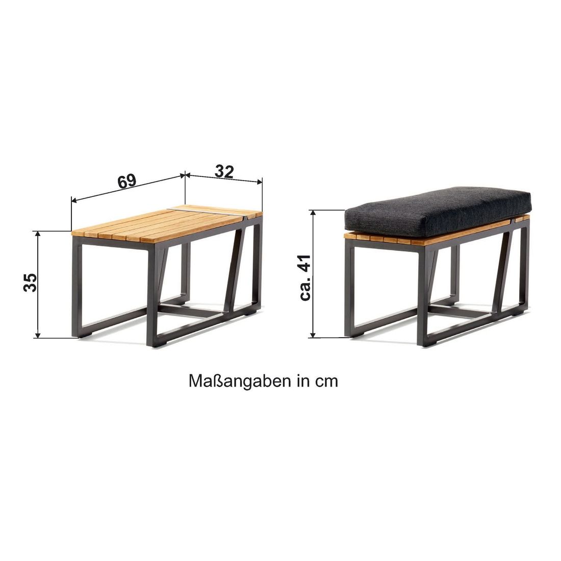 Nærbilde av aluminiumramme på Loungebord Havanna aluminium/teak 69x32 cm