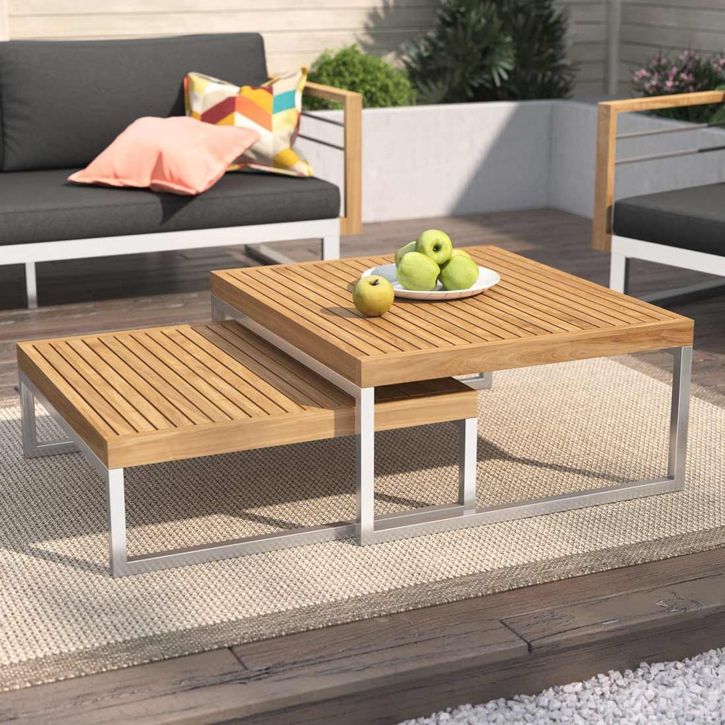 Loungebord Hawaii 2er-sett rustfritt stål/teak forfra