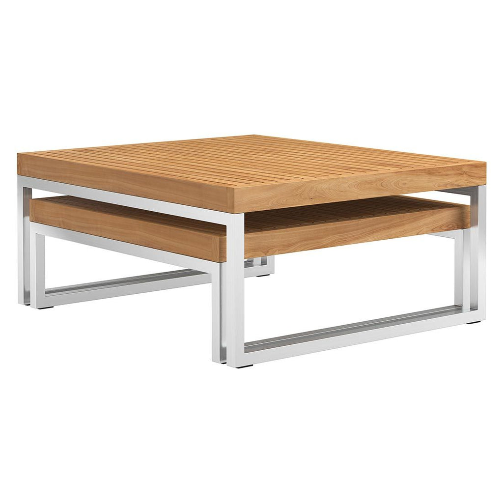 Loungebord Hawaii 2er-sett rustfritt stål/teak detalj av teakplate