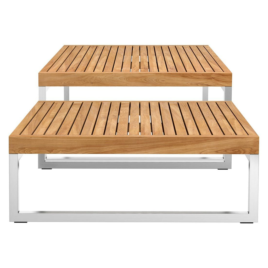 Loungebord Hawaii 2er-sett rustfritt stål/teak montert på terrasse