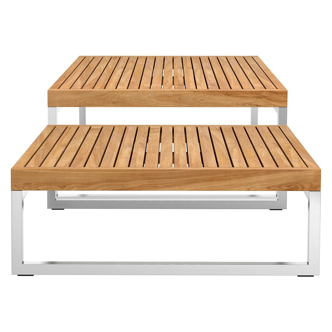 Loungebord Hawaii 2er-sett rustfritt stål/teak montert på terrasse
