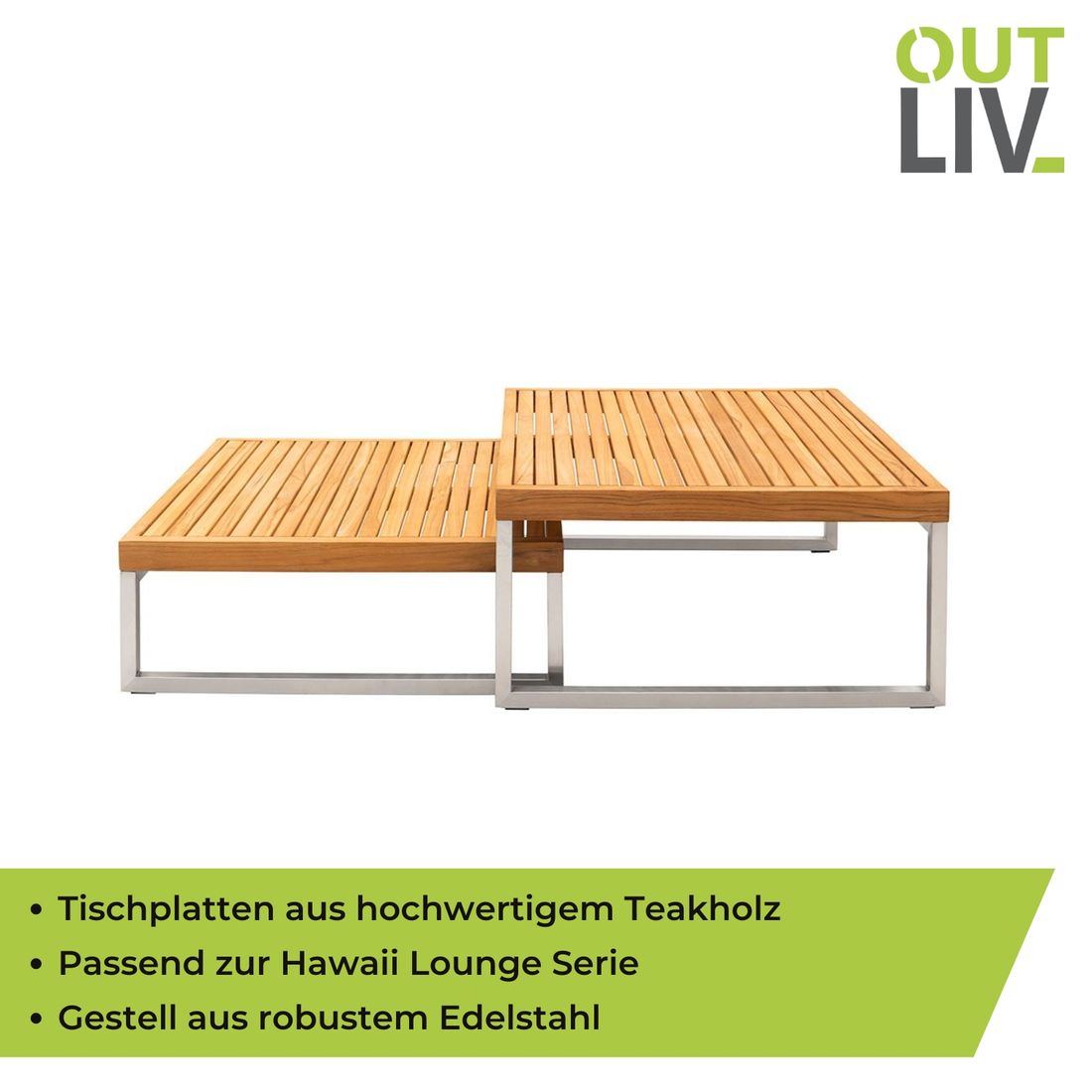 Loungebord Hawaii 2er-sett rustfritt stål/teak logo OUTLIV