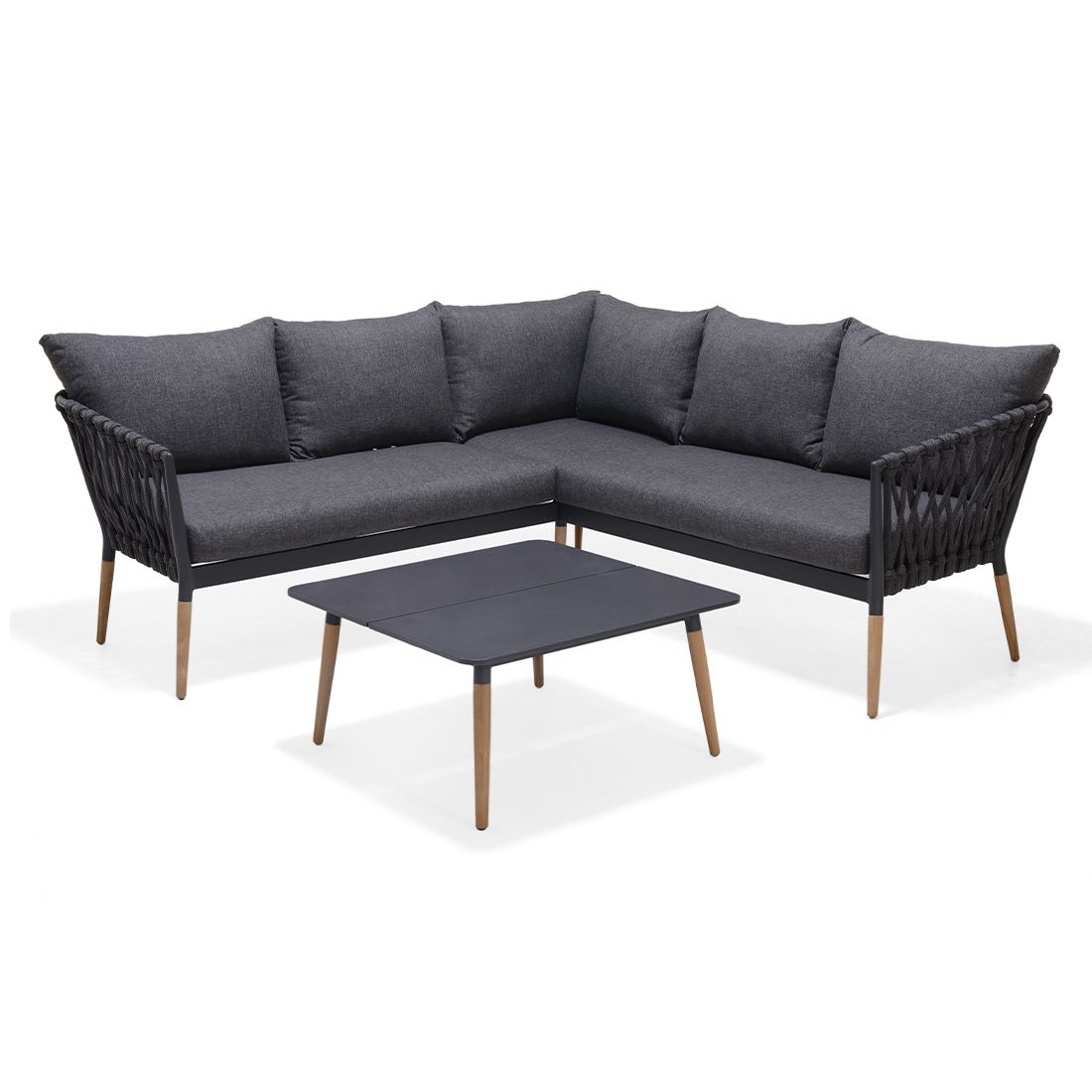 Nærbilde av teakramme på Loungebord Ipanema 75x75 cm teak/Duraboard