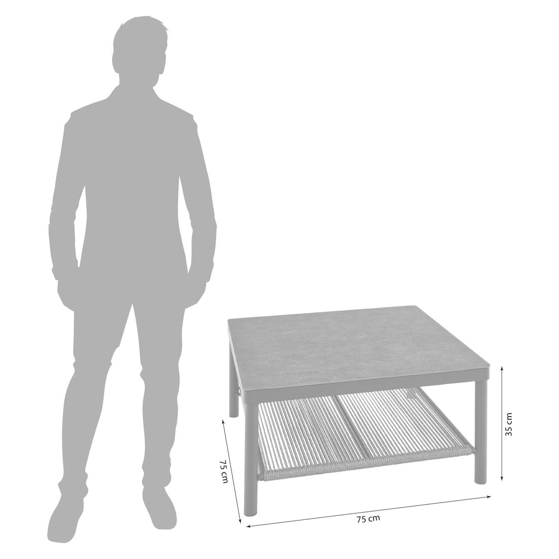 Loungebord Kansas 75x75 cm aluminium/glasskeramikk montert på terrasse