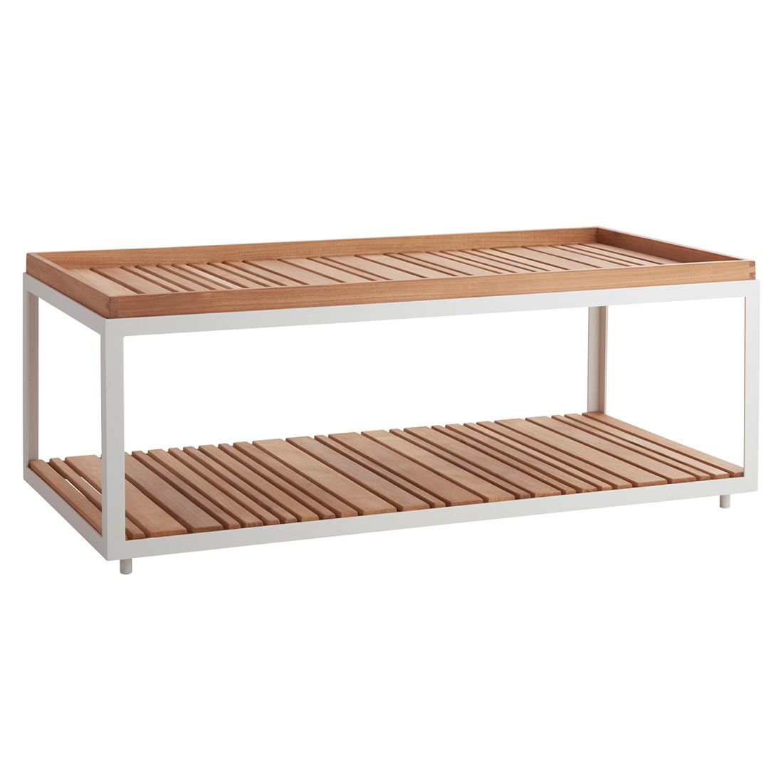 Loungebord Level 120x60 cm aluminium/teak hvit forfra