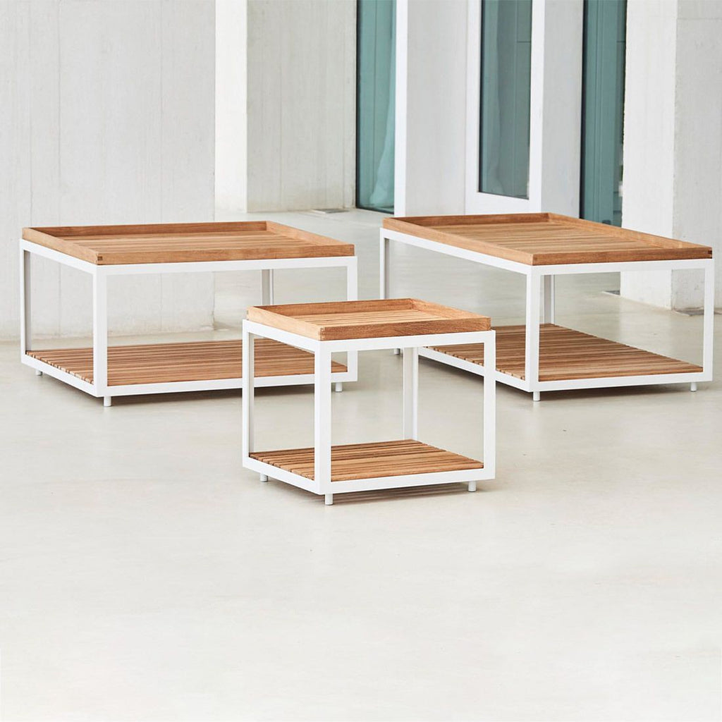 Loungebord Level 120x60 cm aluminium/teak hvit nærbilde av bordplate