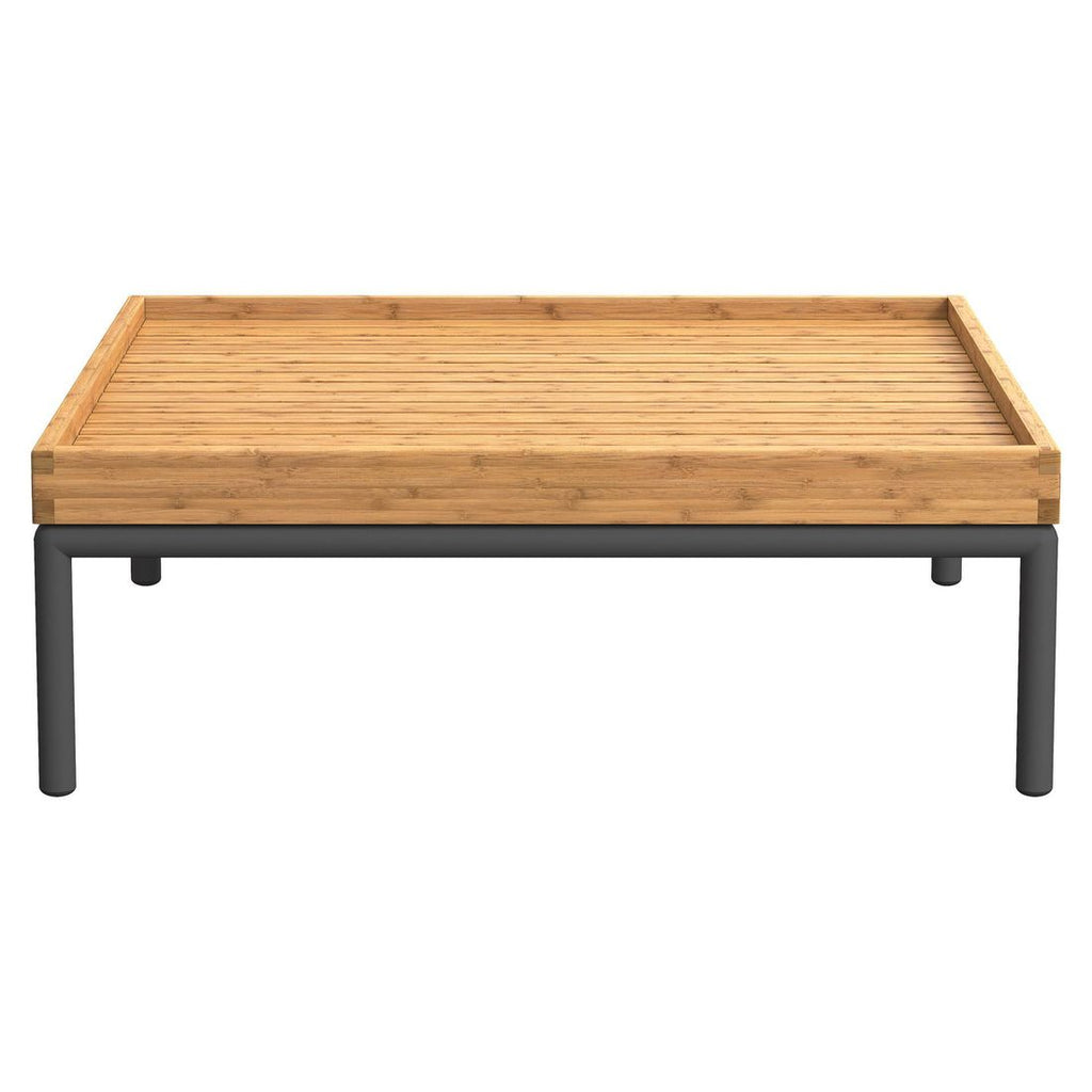 Loungebord Level 2 81x81 cm aluminium bambus med glass og kopper