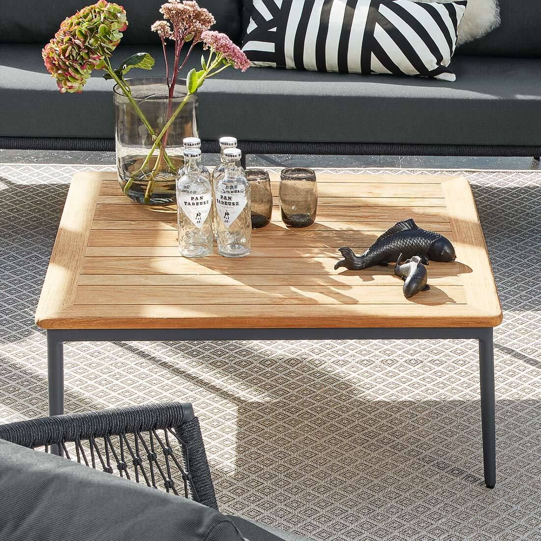 Loungebord Menorca aluminium/teak 89x89 cm forfra