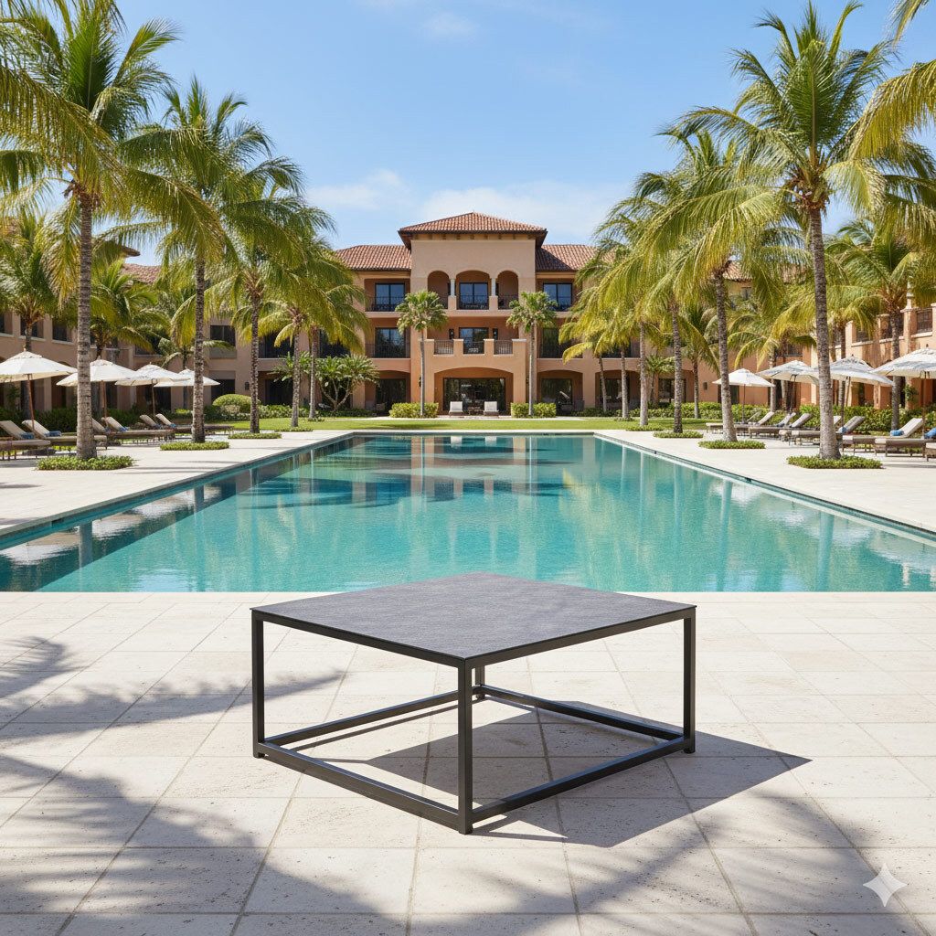 Loungebord Miami 90x90 cm aluminium og glasskeramikk front