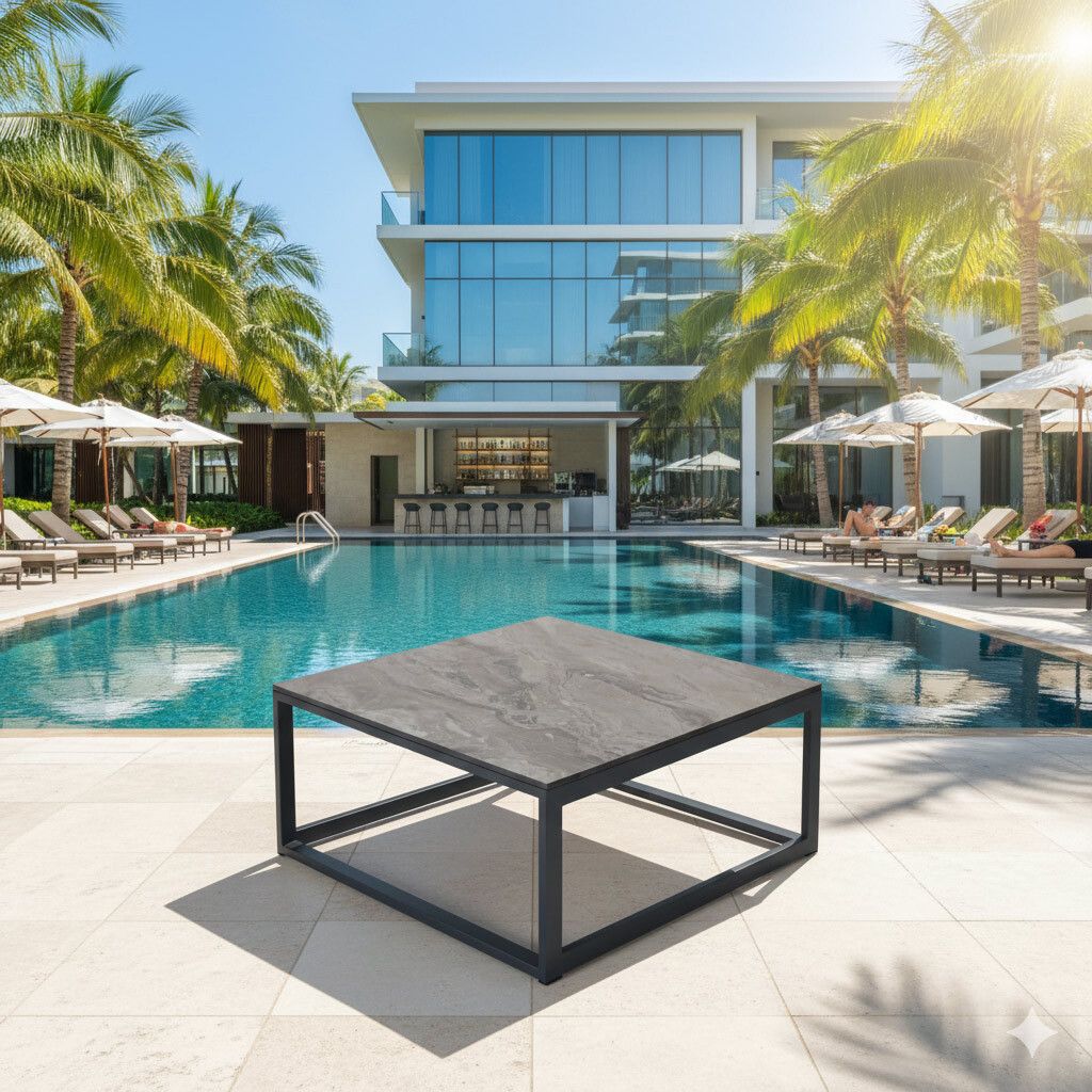 Loungebord Miami aluminium HPL 78,5x78,5 cm front