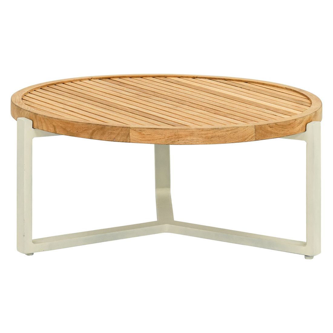Loungebord Monaco Ø75 cm aluminium/teak detalj av teak bordplate