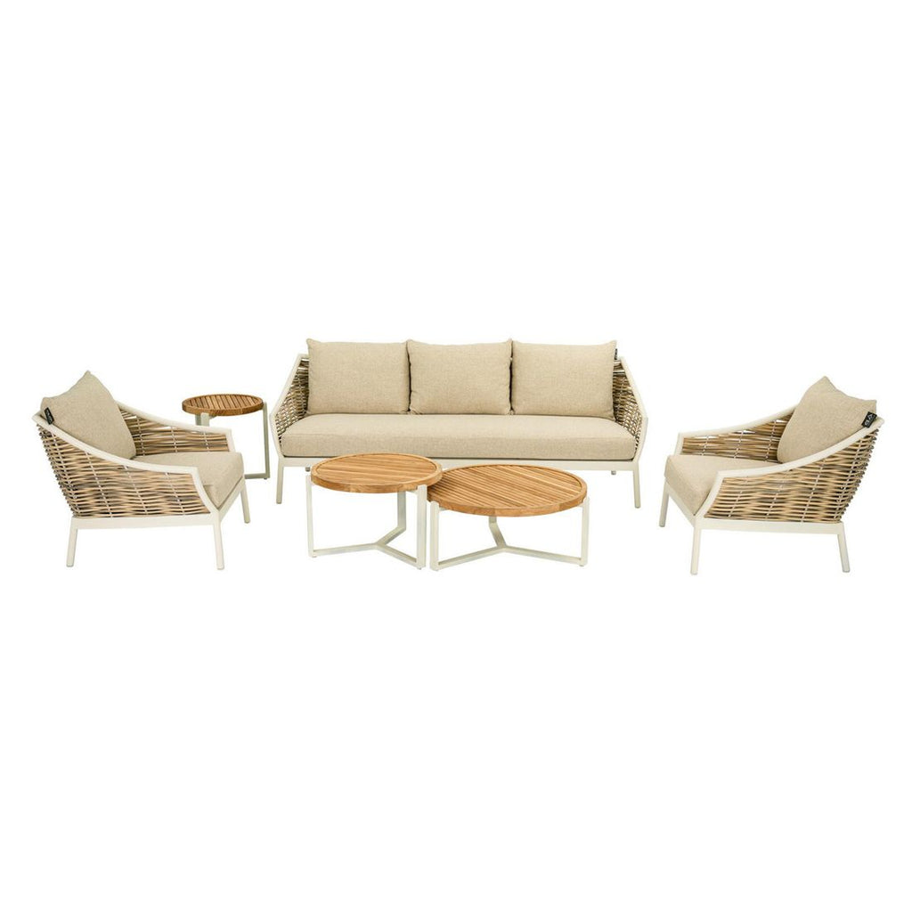 Loungebord Monaco Ø75 cm aluminium/teak i naturlig lys