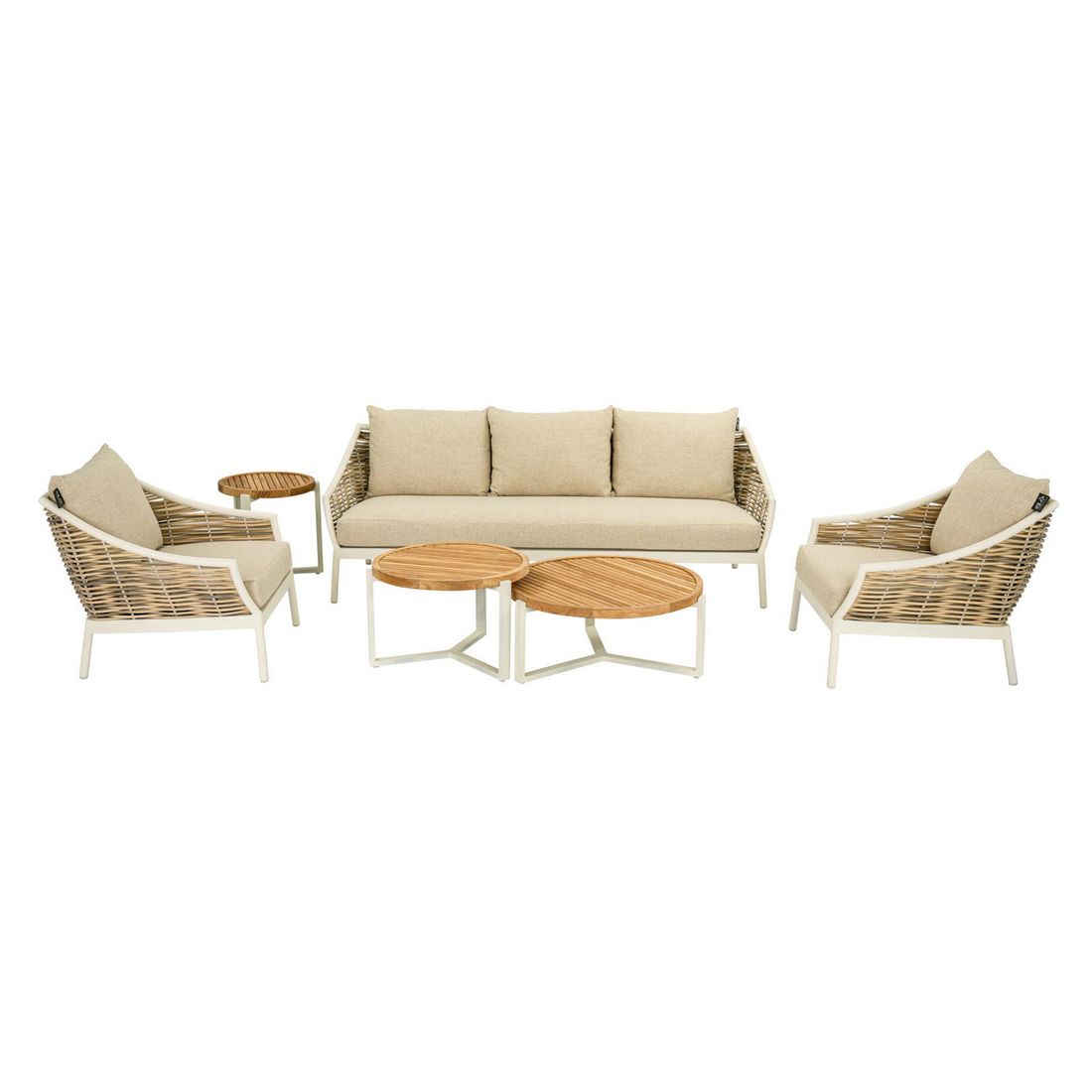 Loungebord Monaco Ø75 cm aluminium/teak i naturlig lys