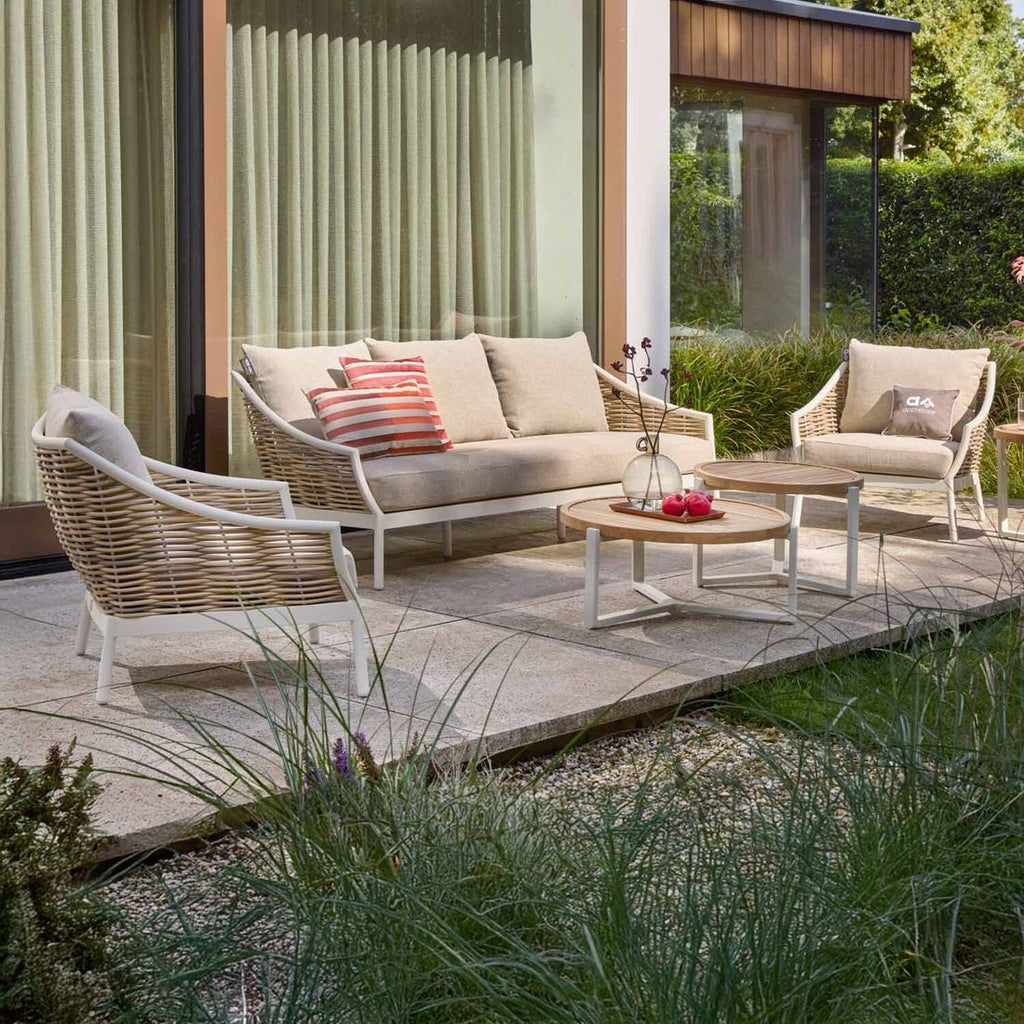 Loungebord Monaco Ø75 cm aluminium/teak i Oyster/Natural farge
